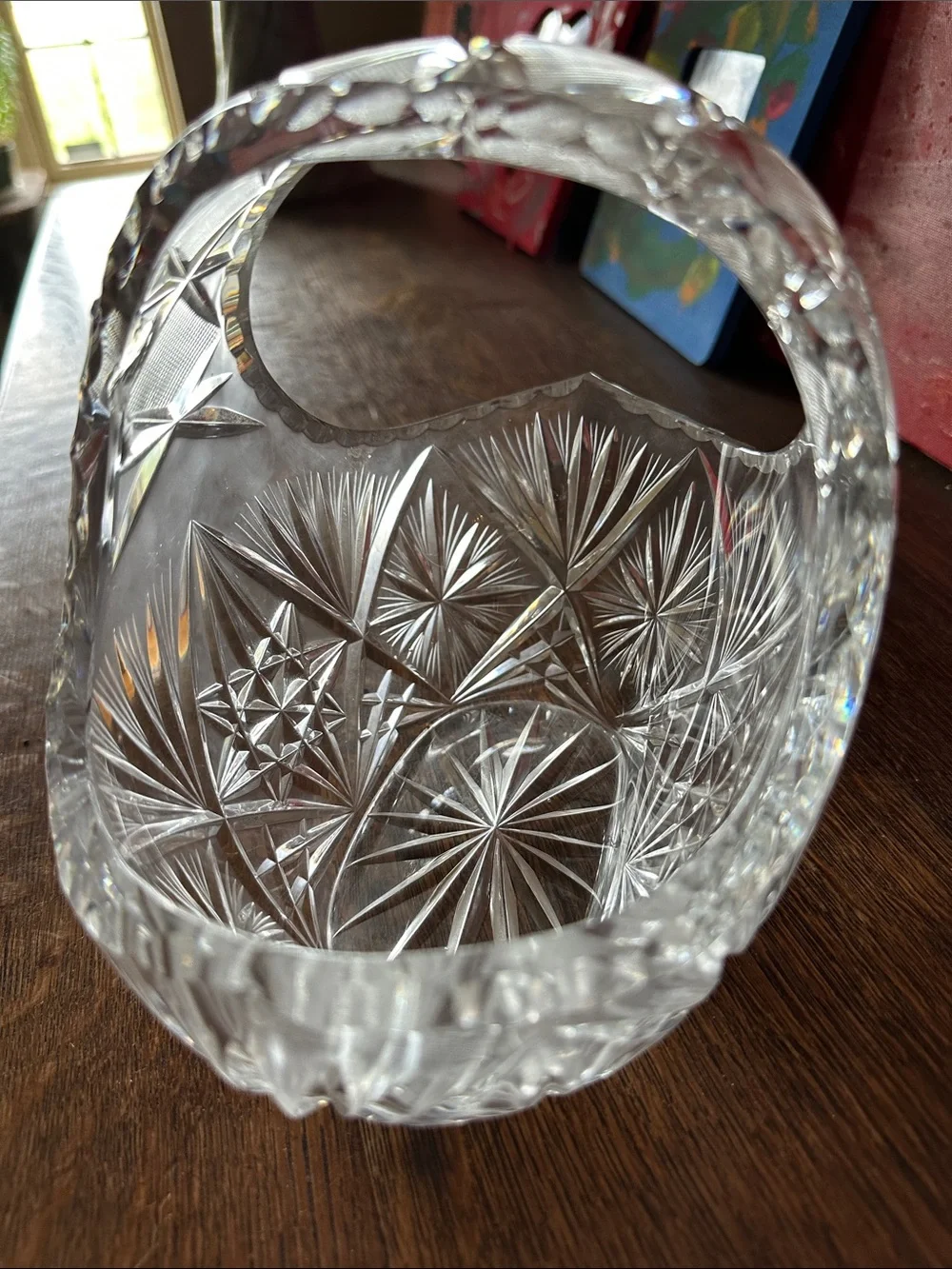 Cut leaded Crystal Serving Basket - Clear Glass Decorative Centerpiece